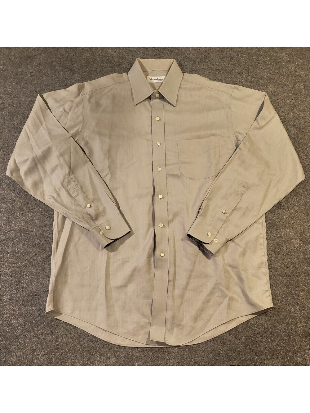 Brooks Brothers Dress Shirt Mens 16 34/35 Non-Iron 100% Cotton Beige Long Sleeve